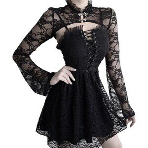 Women Black 2 Bolero Shrug Goth Crop Top Fairy Shrugs for Dresses
